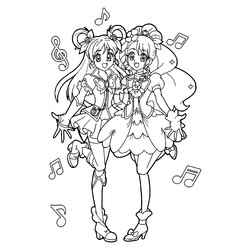 Раскраска Две аниме подружки поют