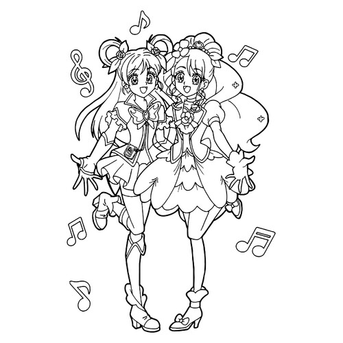 Раскраска Две аниме подружки поют
