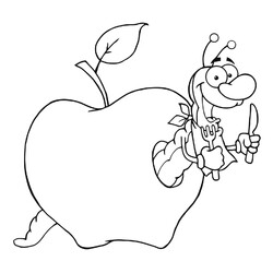Раскраска Червячок в яблоке