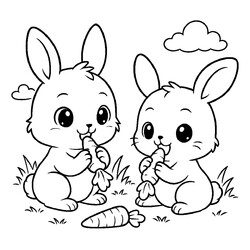 Раскраска Зайчата кушают морковки