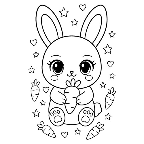 Раскраска Милый зайка с морковкой