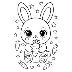 Раскраска Милый зайка с морковкой