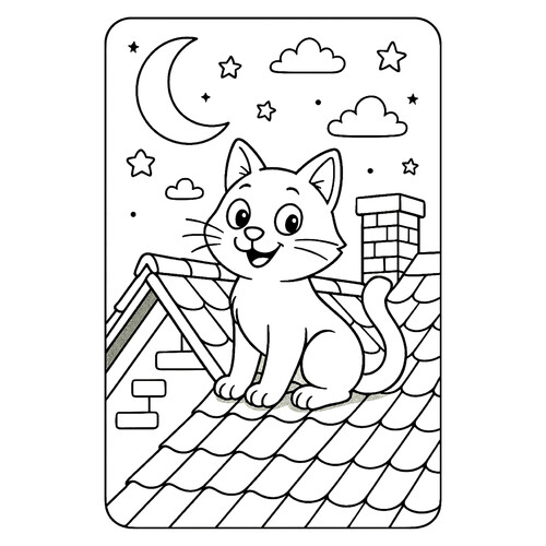 Раскраска Кот на крыше