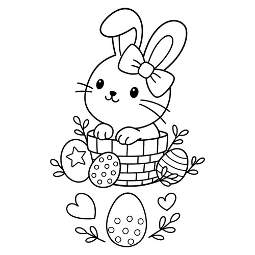 Раскраска Мультяшный кролик в корзинке