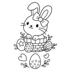 Раскраска Мультяшный кролик в корзинке