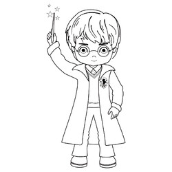 Раскраска Мультяшный Гарри Поттер с волшебной палочкой
