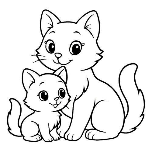 Раскраска Мама-кошка и дочка-котенок