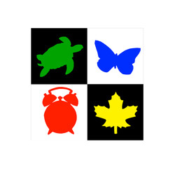Контрастная карточка Черепаха, бабочка, будильник, лист