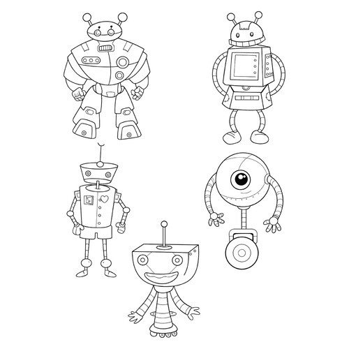 Раскраска Набор смешных роботов