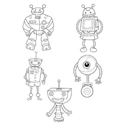 Раскраска Набор смешных роботов
