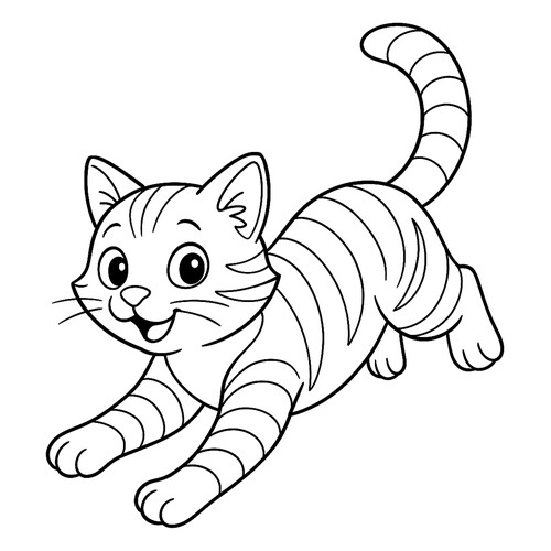 Раскраска Полосатый кот в прыжке