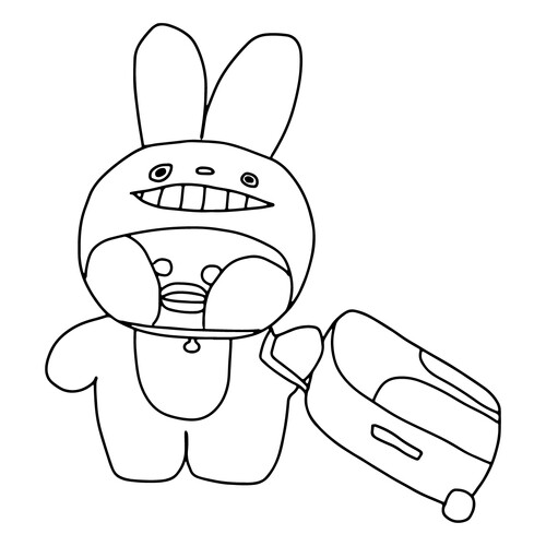 Раскраска Лалафанфан в костюме зайца с чемоданом