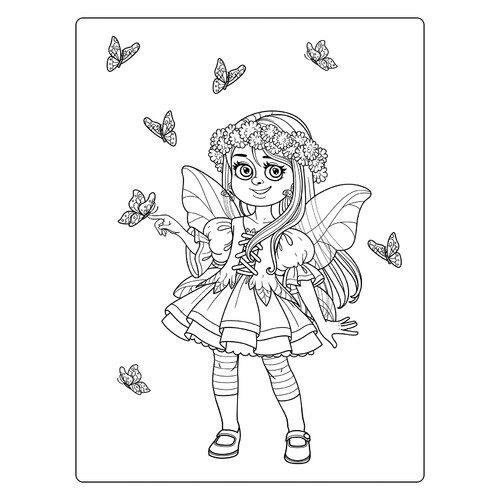 Раскраска Девочка и бабочки