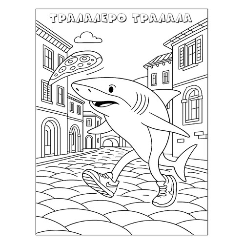 Раскраска Тралалеро Тралала и пицца