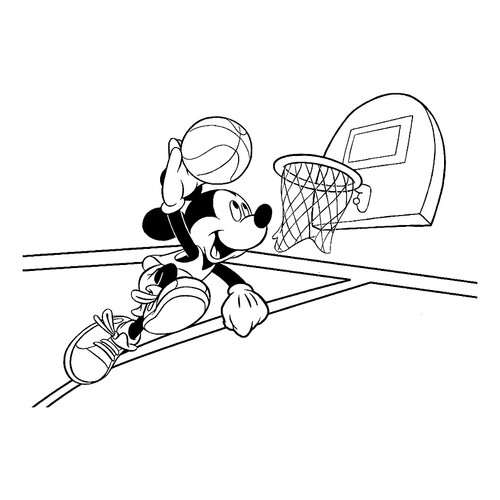 Раскраска Микки Маус играет в баскетбол