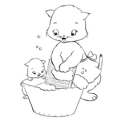 Раскраска Мама-кошка и дочка-котенок