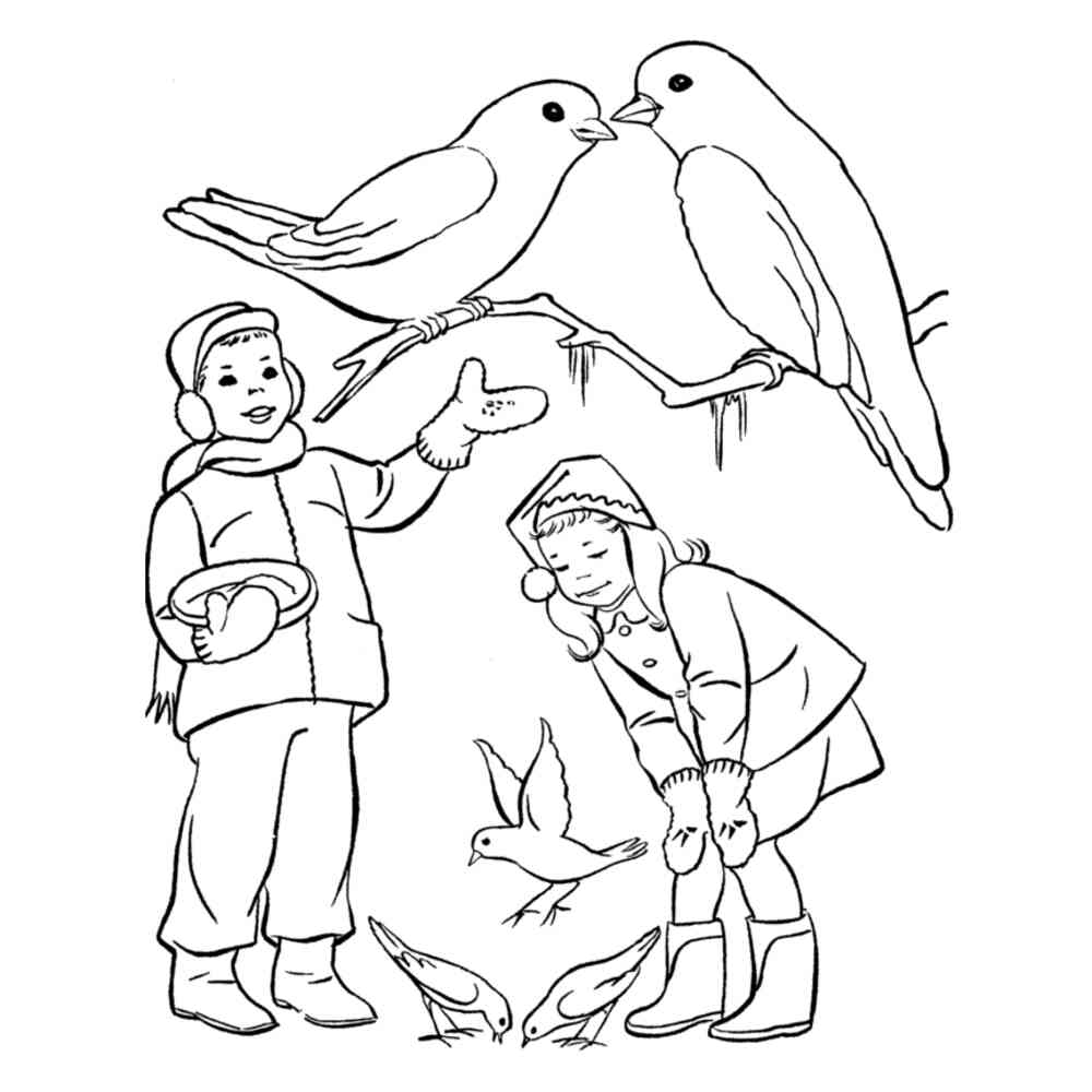 Раскраска для детей на тему зимующие птицы