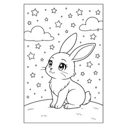 Раскраска Заяц сидит под звездами