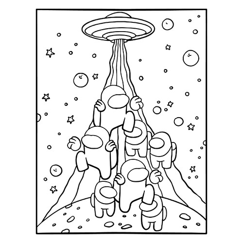 Раскраска Амонг Ас членов экипажа забирает НЛО