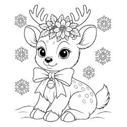 Раскраска Милый оленёнок и снежинки