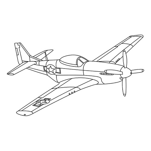 Раскраска Военный самолёт P51