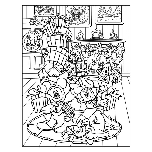 Раскраска Микки Маус и семья на Рождество