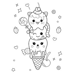 Рожок мороженого с тремя шариками котятами
