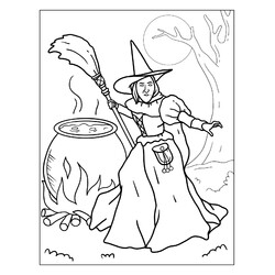 Раскраска Ведьма варит зелье на Хэллоуин