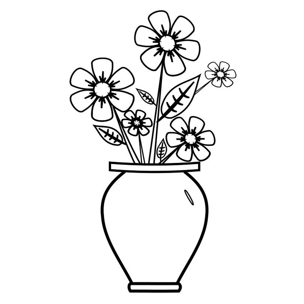 Раскраска Букет из летних цветов в вазе, скачать и распечатать раскраску раздела Цветы