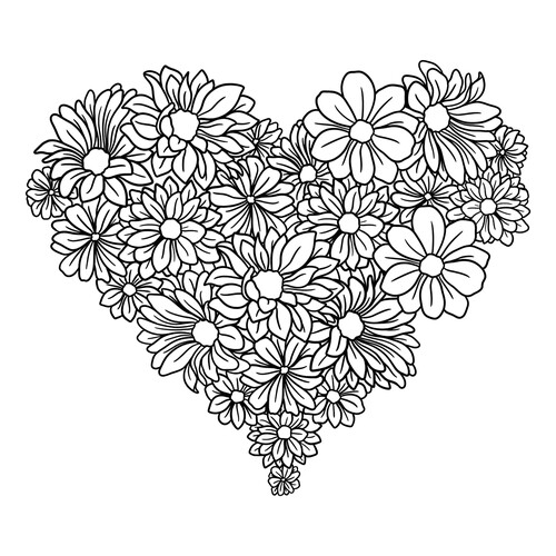 Раскраска Сердечко из цветов