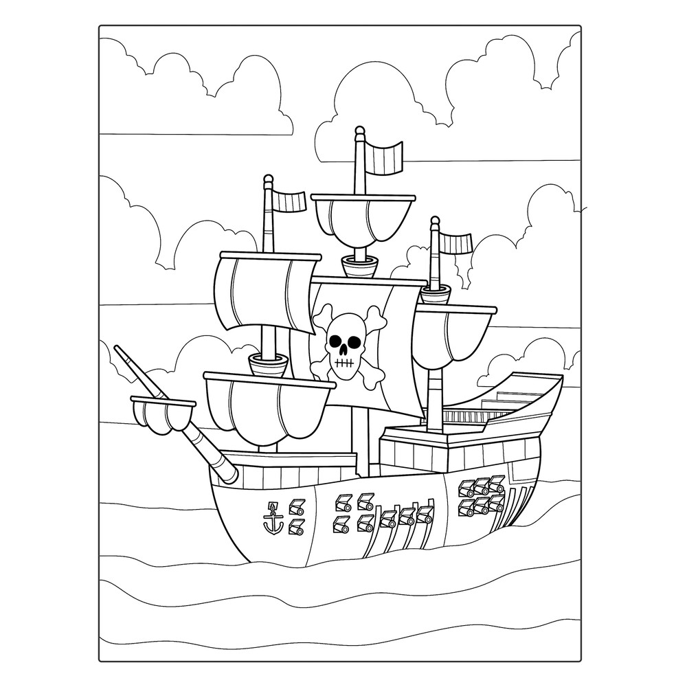 Раскраска Пиратский корабль бесплатно распечатать.