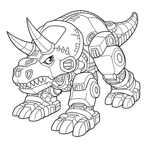 Раскраска Робот динозавр Трицератопс