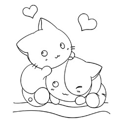 Раскраска Аниме котята и сердечки