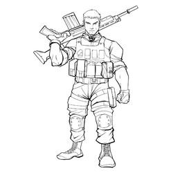 Раскраска Грозный солдат с винтовкой