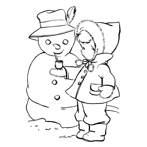 Раскраска Девочка и снеговик