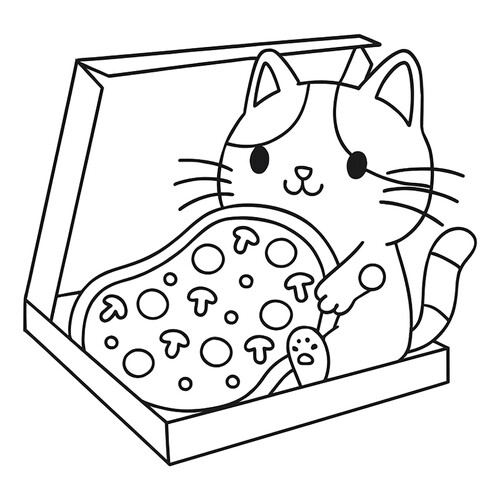 Раскраска Котик ест пиццу