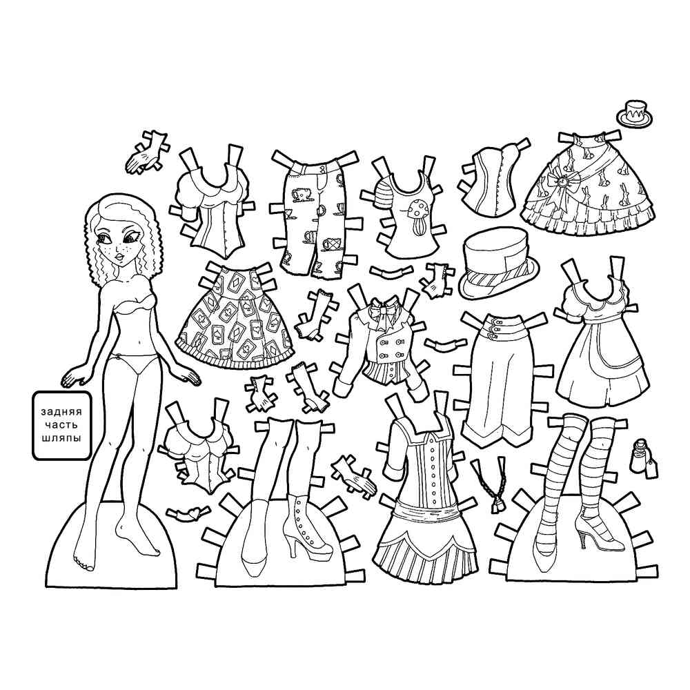 Раскраска Бумажная кукла Алиса в зазеркалье распечатать или скачать