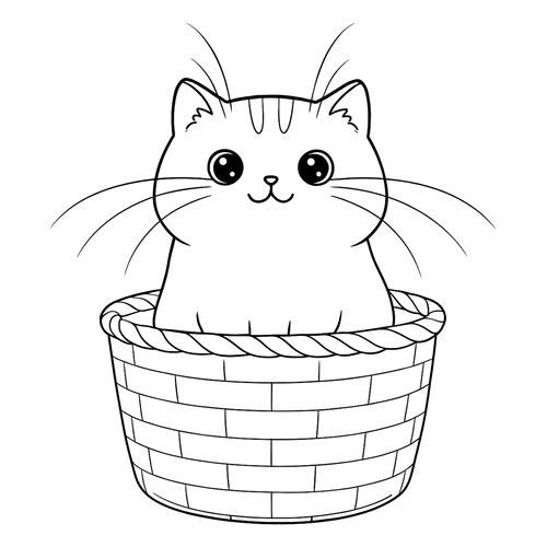 Раскраска Кошка в корзинке