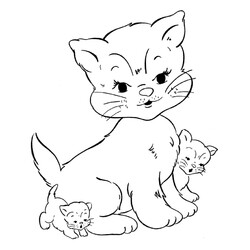 Раскраска Кошка с котятами