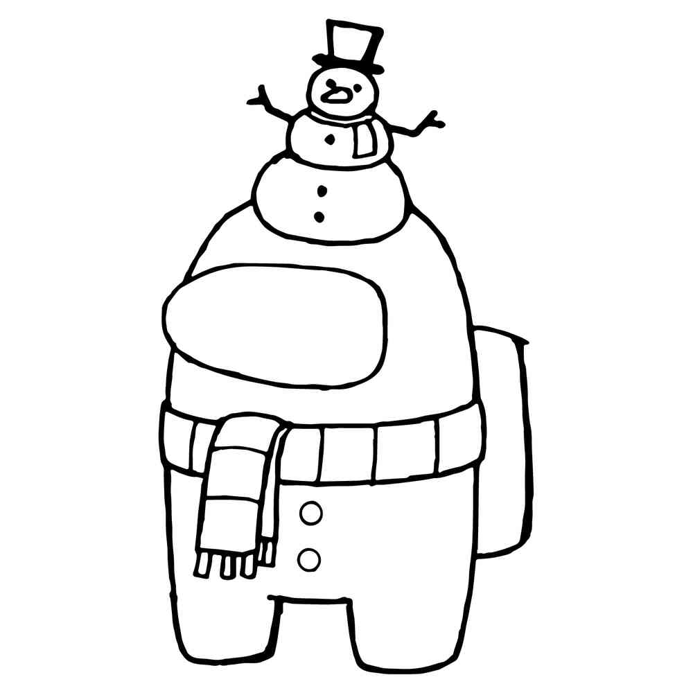 Раскраска Амонг Ас шляпка снеговик на Новый год распечатать или скачать