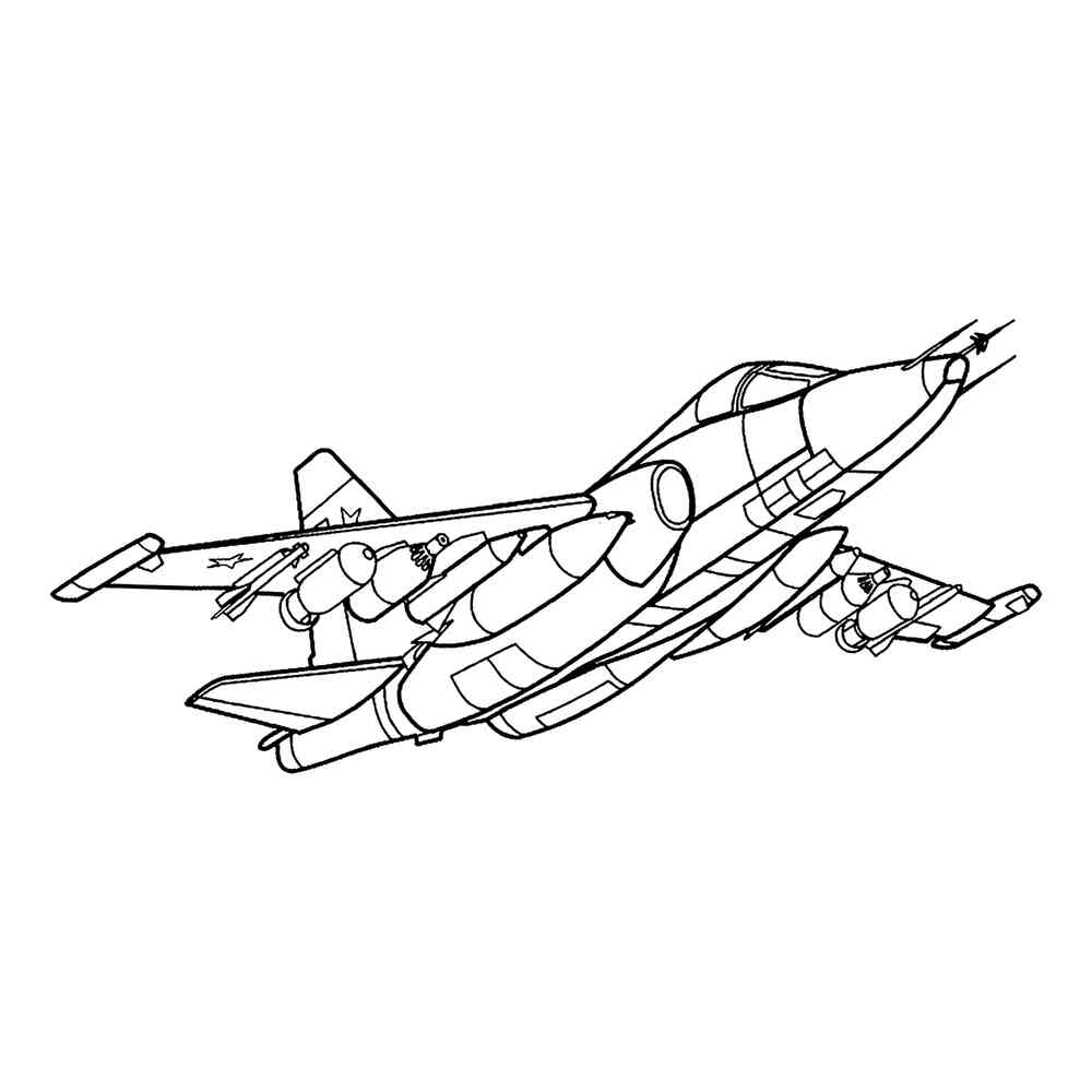 Раскраска Истребитель СУ-25 | распечатать раскраски для детей