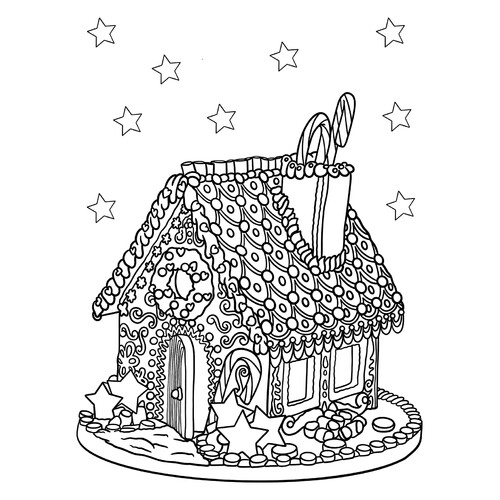 Раскраска Пряничный домик с узорами