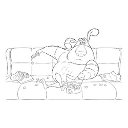 Раскраска Финник на диване ест чипсы