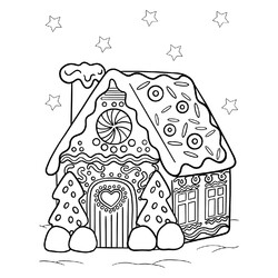 Раскраска Пряничный домик с конфетами