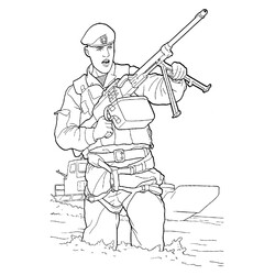 Раскраска Морской пехотинец с пулемётом