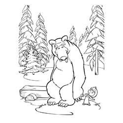 Раскраска Маша тянет медведя за собой
