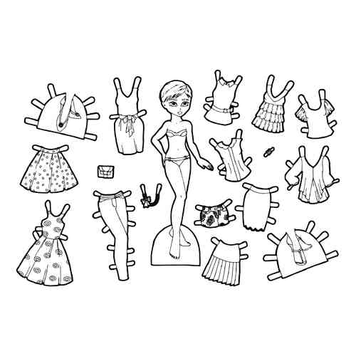 Раскраска Бумажная кукла с футуристичной одеждой для вырезания ...