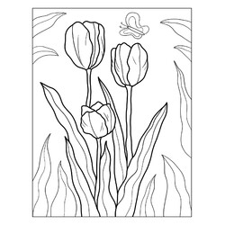 Раскраска Три тюльпана в клумбе