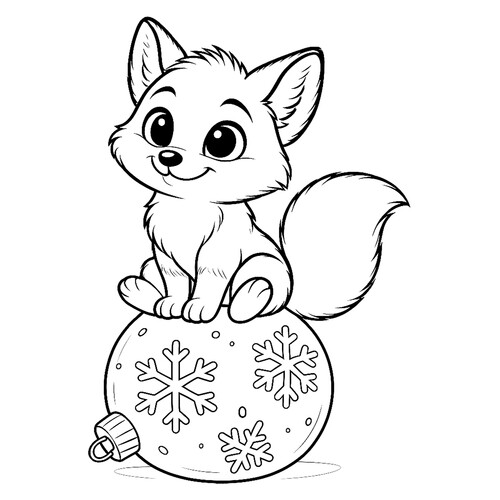 Раскраска Лисёнок на ёлочном шаре