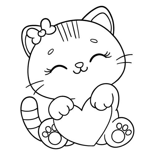 Раскраска Кошечка с бантиком держит сердечко